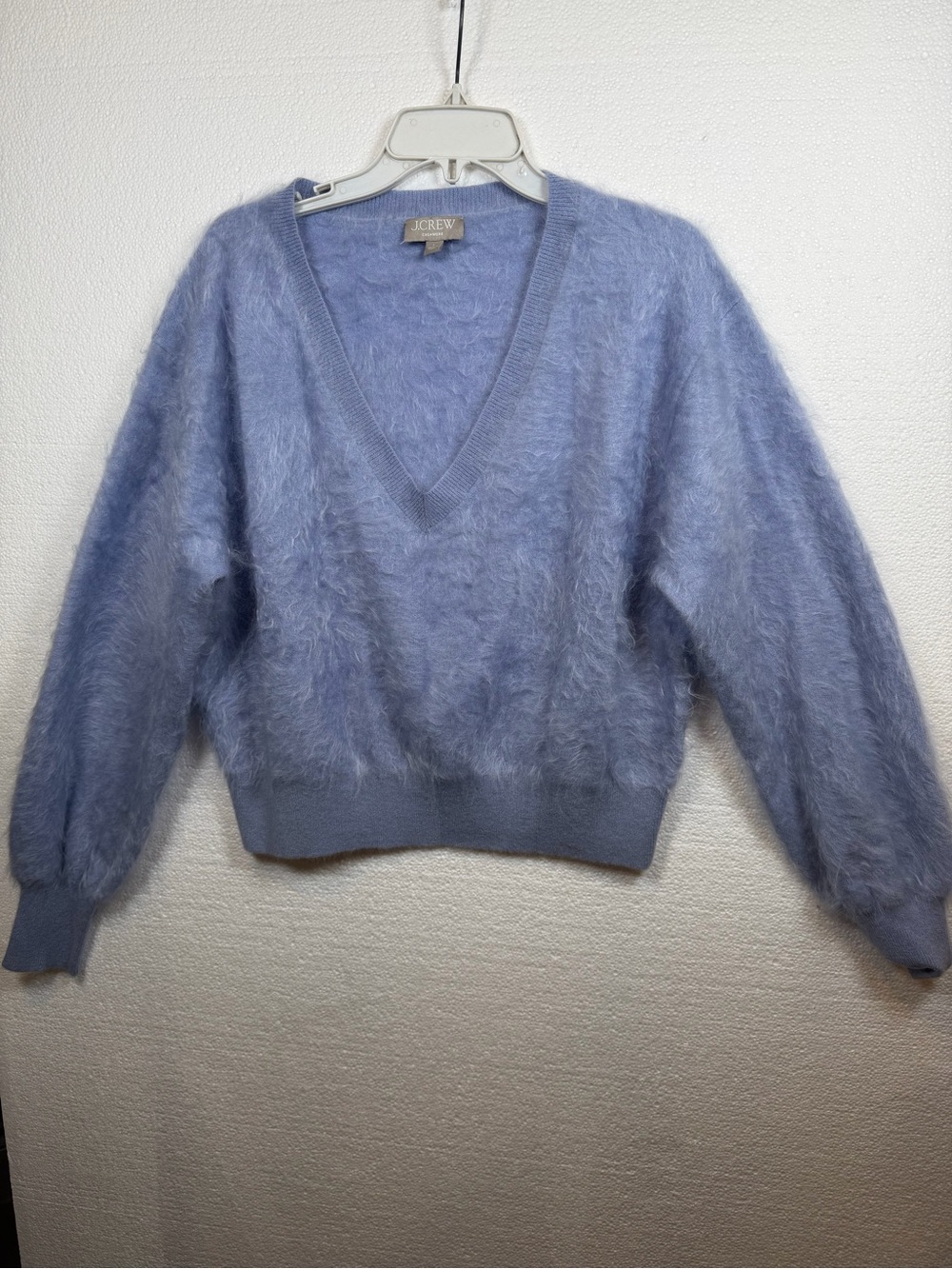 J. Crew V-Neck Fluffy Mohair-Blend Sweater in Light Lavender Blue 100% cashmere